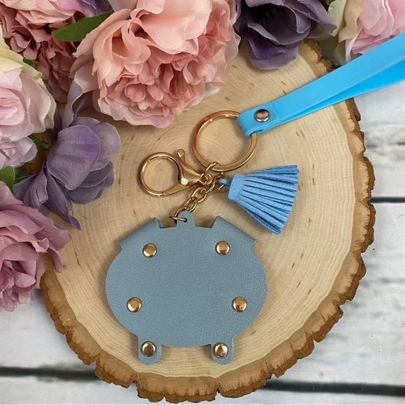 Dusty Blue Pig Keychain with Tassel and Wristband - Picture 6 of 7